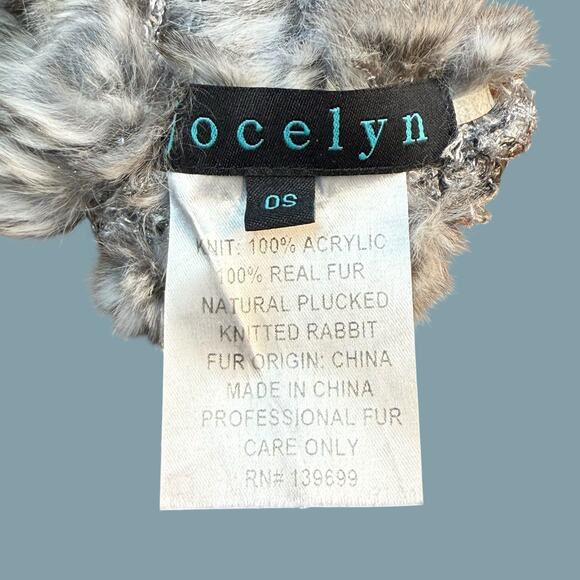 JOCELYN Knit & Rabbit Fur Fingerless Gloves In Light Gray Mist - Picture 7 of 7